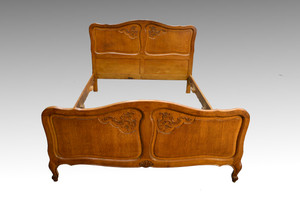 SOLD French Victorian Raised Panel Carved Oak Bed