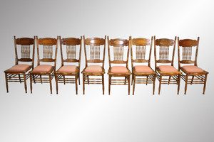 SOLD Antique Set of Eight Larkin Number One Oak Press-back Dining Chairs