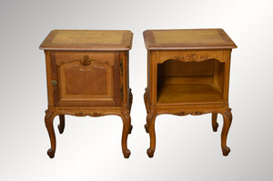 SOLD Pair of French Oak Raised Panel Carved Nightstands - Unusual