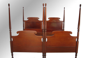 SOLD Antique Pair of Unusual Tall Pineapple Poster Twin Beds