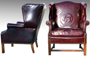 SOLD Two Leather Wingback Chippendale Chairs - Shabby Chic