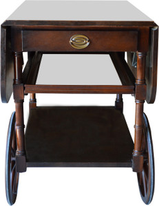 SOLD Mahogany Banded Drop Leaf Large Wheel Dessert Tea Cart