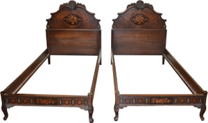 SOLD Pair of Walnut Inlaid Beds