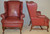 SOLD Pair of Matching Chippendale Wing Back Chairs in Leather