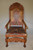 Antique Heavily Carved Oak Chairs - Unusual Leather #22020