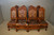 Antique Heavily Carved Oak Chairs - Unusual Leather #22020