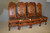 Antique Heavily Carved Oak Chairs - Unusual Leather #22020