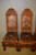 Antique Heavily Carved Oak Chairs - Unusual Leather #22020