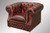 SOLD Antique 100% Red Leather Chesterfield Cube Chair