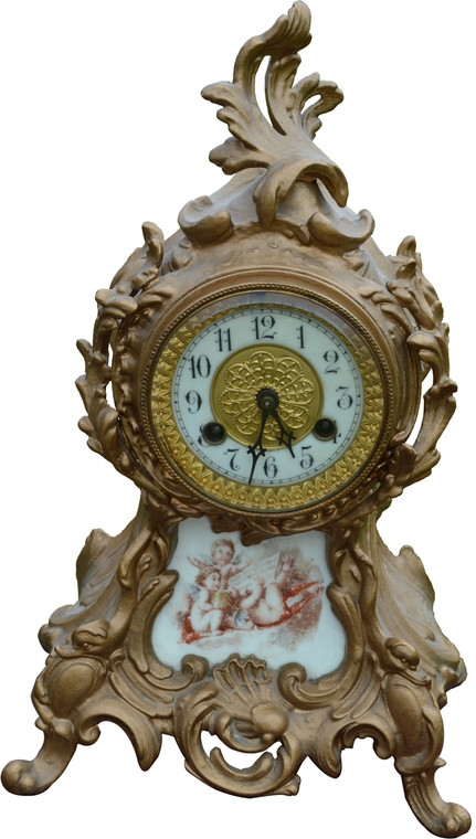 SOLD Victorian Cast Metal Mantle Clock