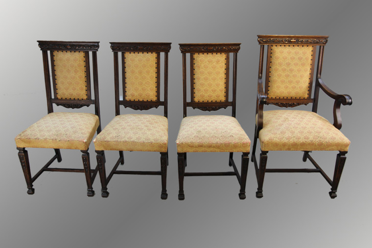 SOLD Antique Set of Four Oak Carved Dining Chairs