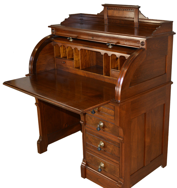SOLD Victorian Burl Walnut Cylinder Desk - Restored