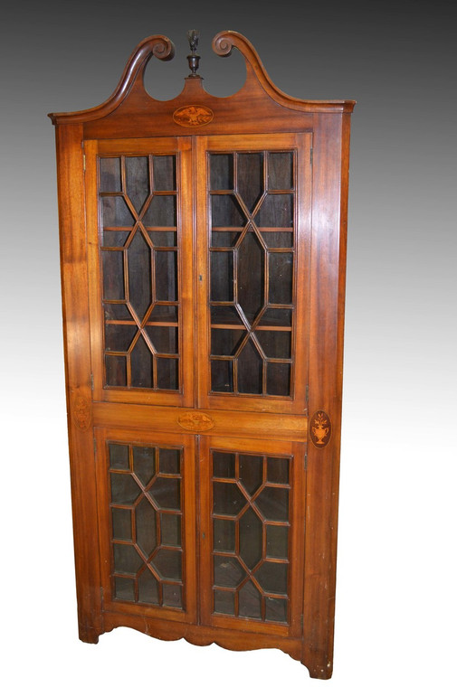 SOLD Mahogany Inlaid Corner China Cabinet