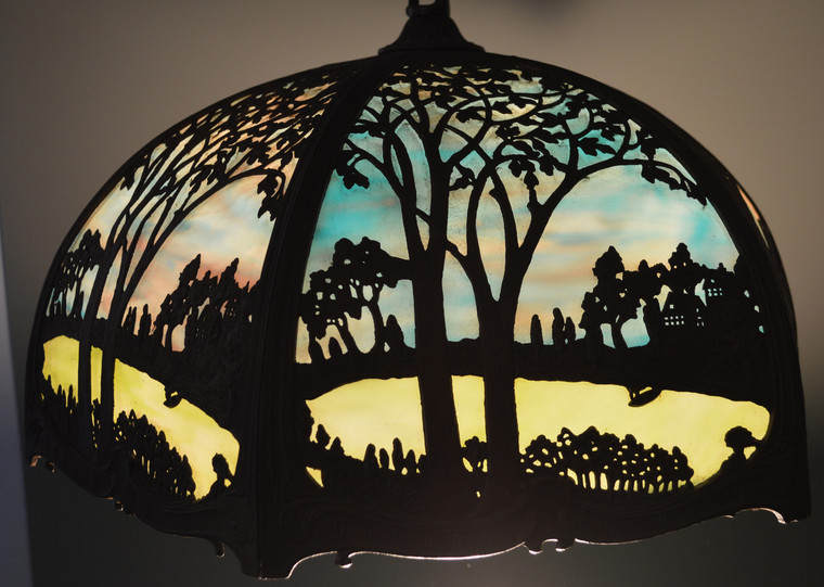 SOLD Hanging Scenic Dual Slag Color Ceiling Lamp