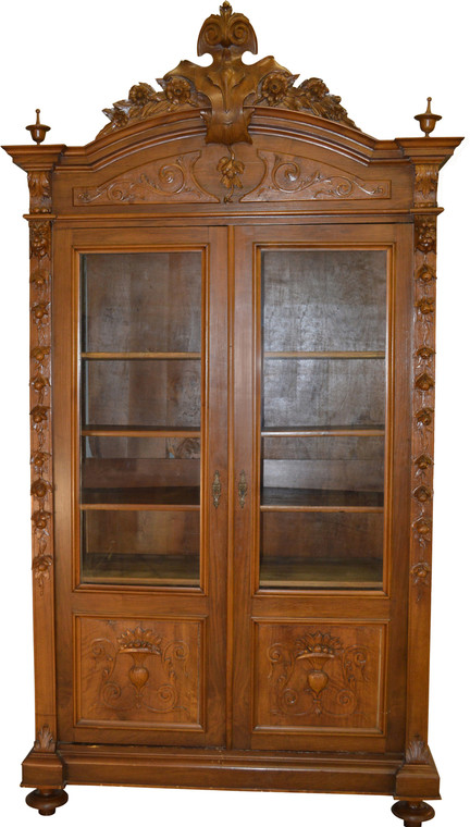 SOLD Walnut Carved Victorian Bookcase Wardrobe Armoire