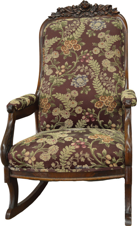SOLD Victorian Rose Carved Upholstered Rocker