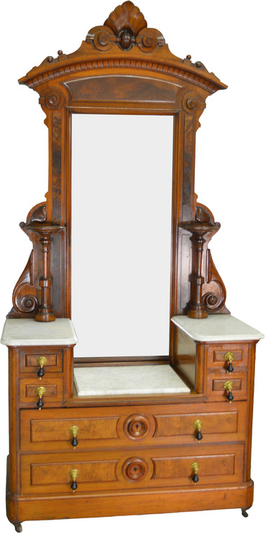 SOLD Victorian Burl Walnut Marble Top Dressing Chest