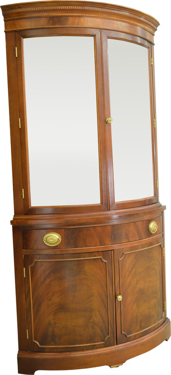 SOLD Mahogany Curved Glass Corner China Cabinet
