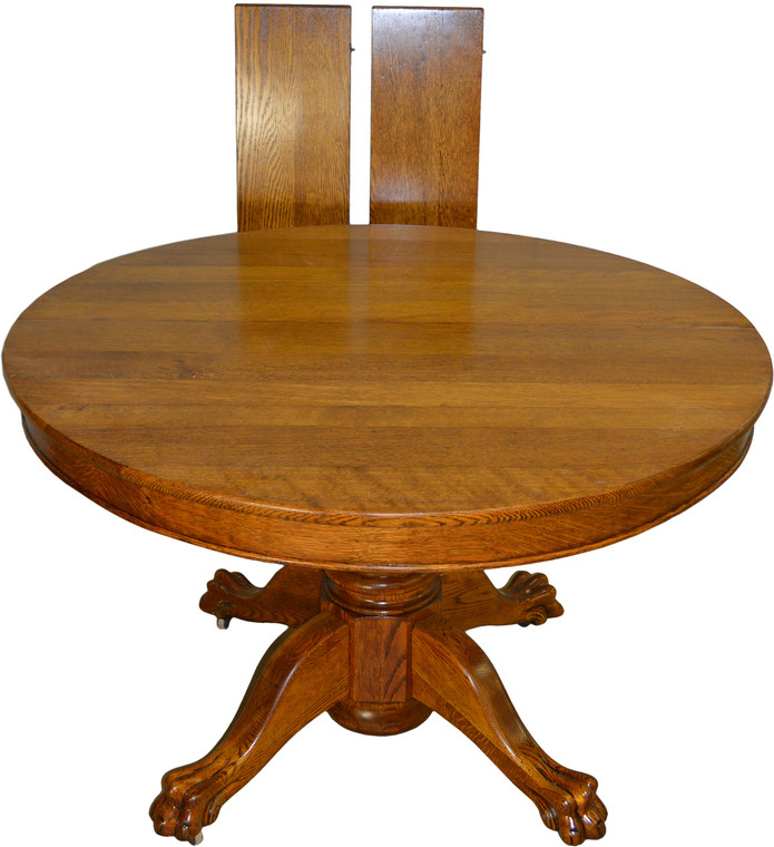 SOLD Round Oak 45” Claw Foot Dining Table with 2 Leaves