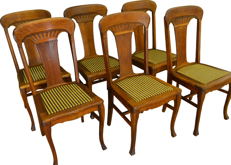 SOLD Antique Set of Six Oak Carved Dining Chairs