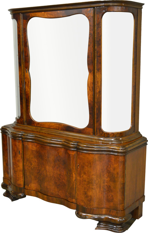 SOLD Burl Walnut Bevel Glass China Cabinet