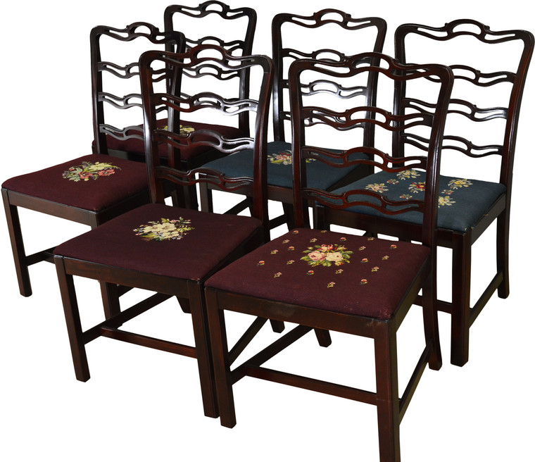 SOLD Set of 6 Mahogany Chippendale Ribbon Back Chairs