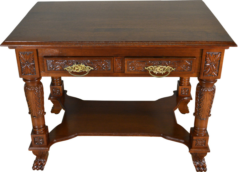 SOLD Carved Victorian Walnut Writing Desk Library Table