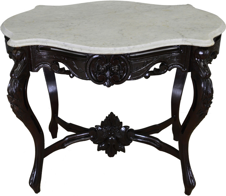 SOLD Victorian Marble Top Turtle Top Carved Table