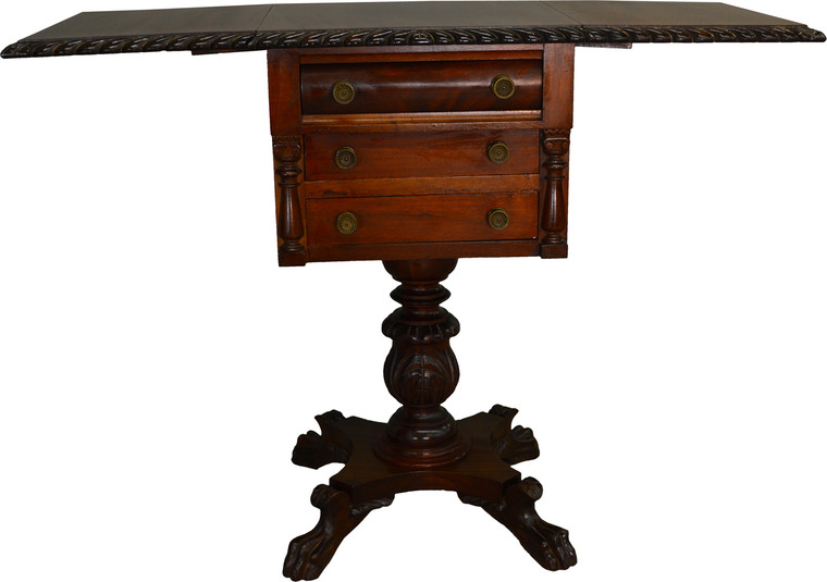 SOLD Empire Drop Leaf Work Table Acanthus Carved
