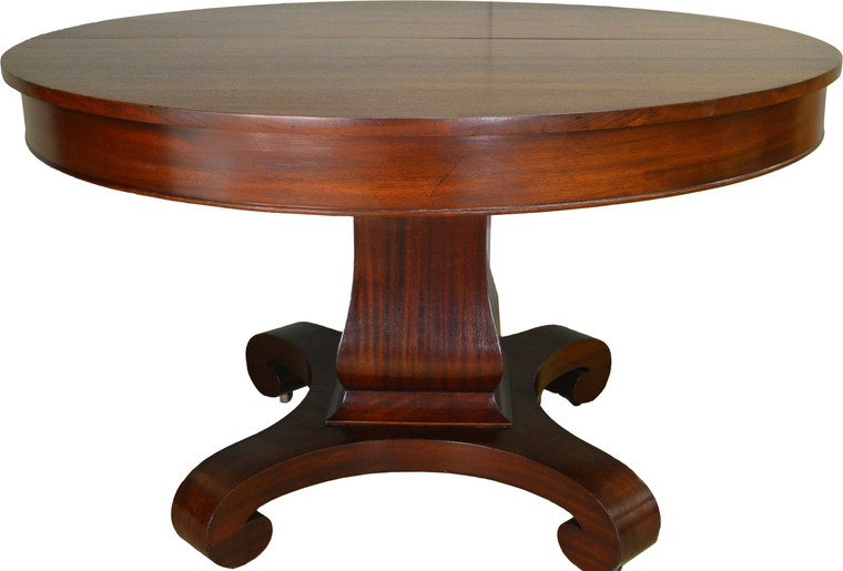 SOLD Round Mahogany Empire Dining Table 48” Banquet Length