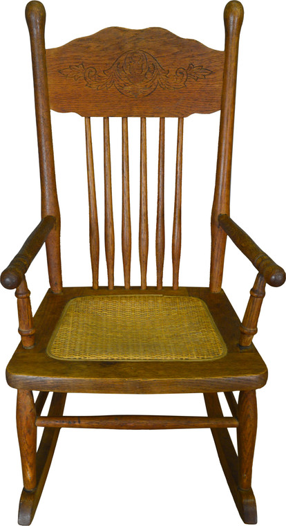 SOLD Antique Rocking Chair, Antique Oak Children’s Pressback Arm Rocker