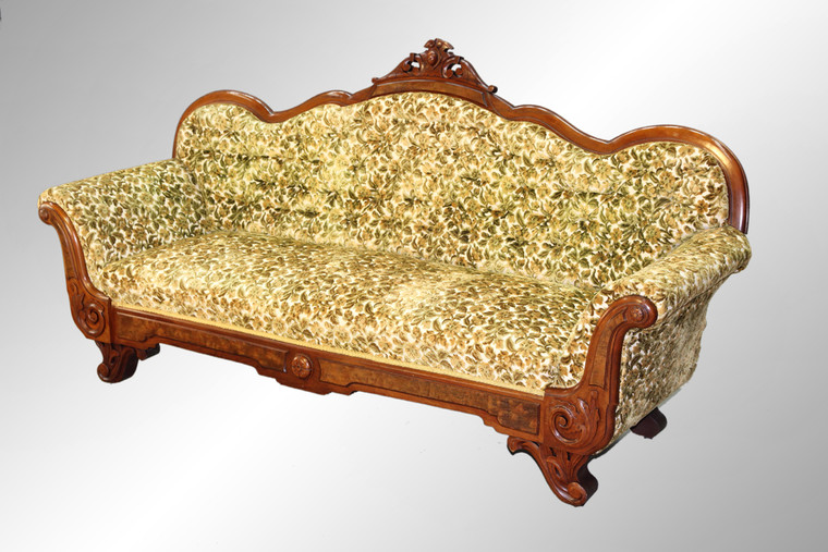 SOLD Antique Carved Burl Walnut Civil War Era Sofa