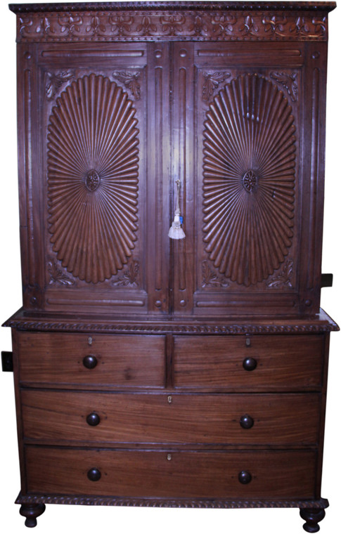 SOLD Rosewood Period Linen Chest Cupboard Heavily Carved