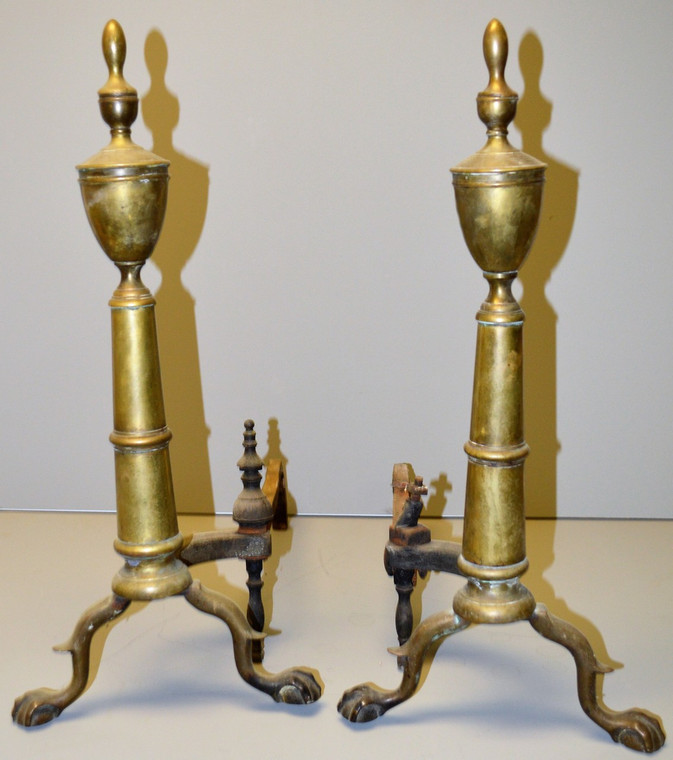 SOLD Pair of Brass Chippendale Andirons