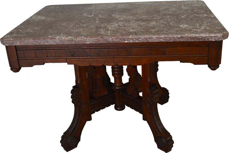 SOLD Victorian Marble Top Coffee Table with Burl Walnut