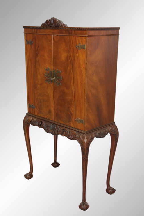 SOLD Antique Flame Mahogany Carved Ball and Claw Chippendale Bar