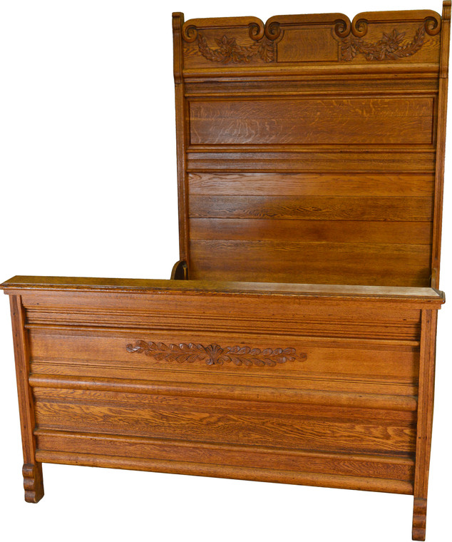 SOLD Victorian Carved Raised Panel Oak Bed