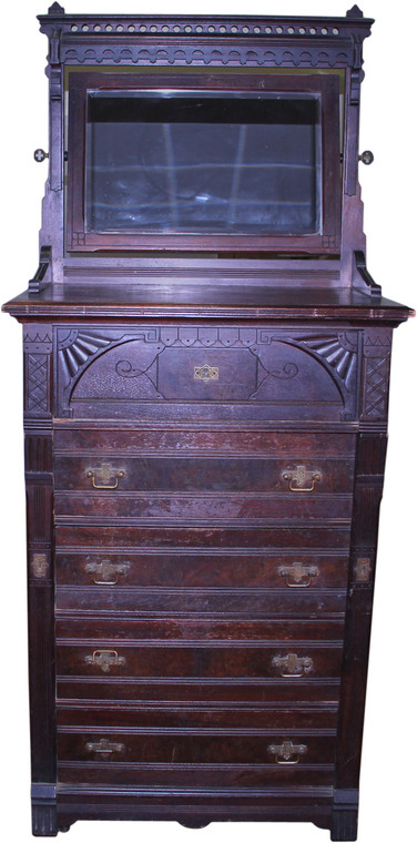 SOLD Victorian Walnut Lock Side Chest with Butlers Desk & Bevel Mirror