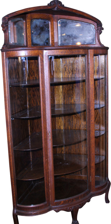 SOLD Victorian Oak Triple Curved Glass Corner China Closet
