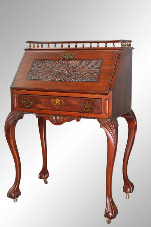 SOLD Antique Mahogany Carved Chippendale Lady's Desk - Bench Made