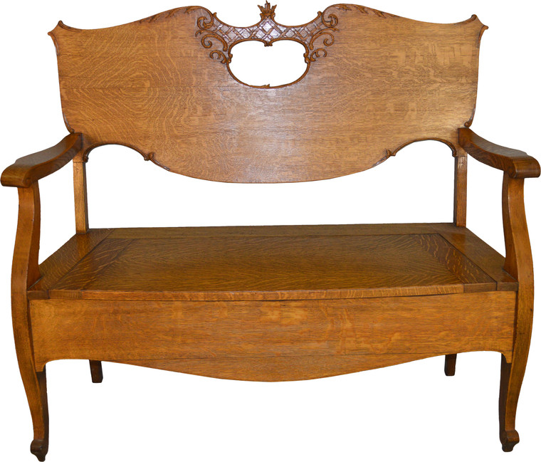 SOLD Victorian Oak Carved Hall Bench