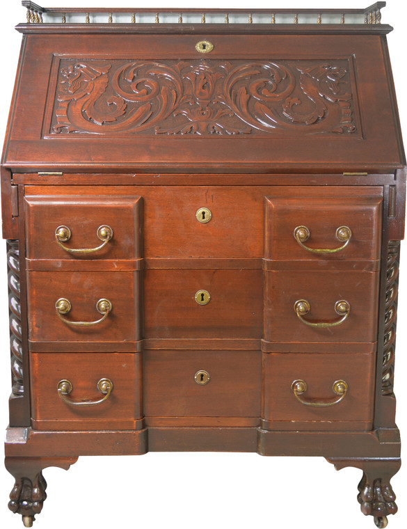 SOLD Victorian Custom Carved Slant Top Desk