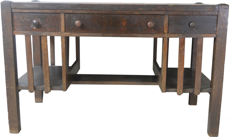 SOLD Mission Oak Flat Top Desk with Bookcases