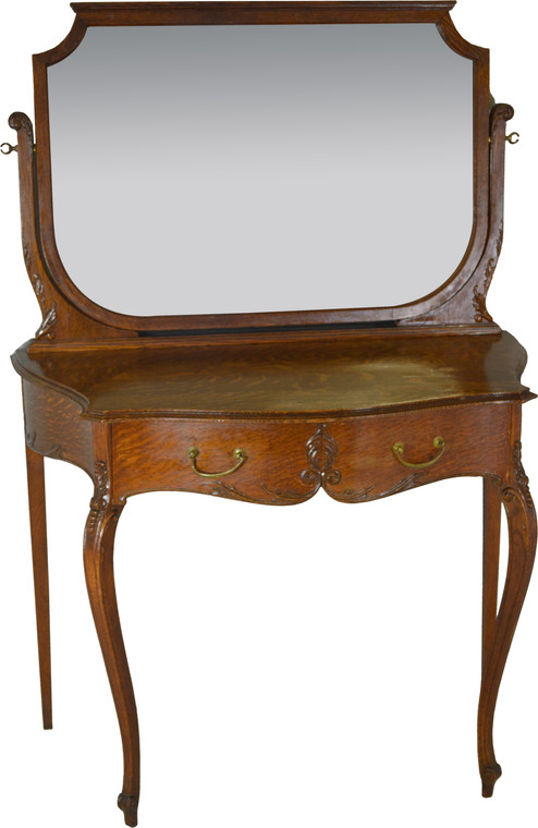 SOLD Victorian Oak Bevel Glass Shapely Ladies Vanity