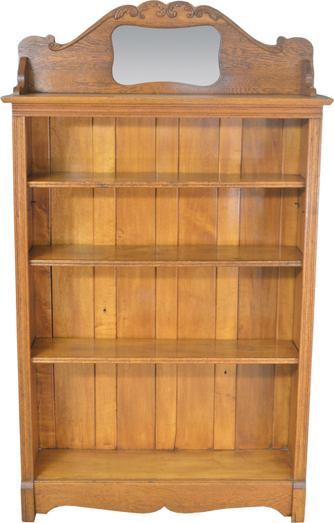 SOLD Oak Larkin Bookcase with Mirrored Carved Backsplash