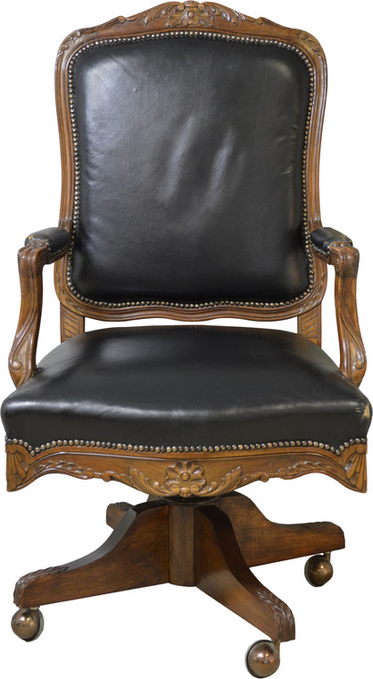 SOLD French Victorian Black Leather Swivel Tilt Lawyers Office Chair