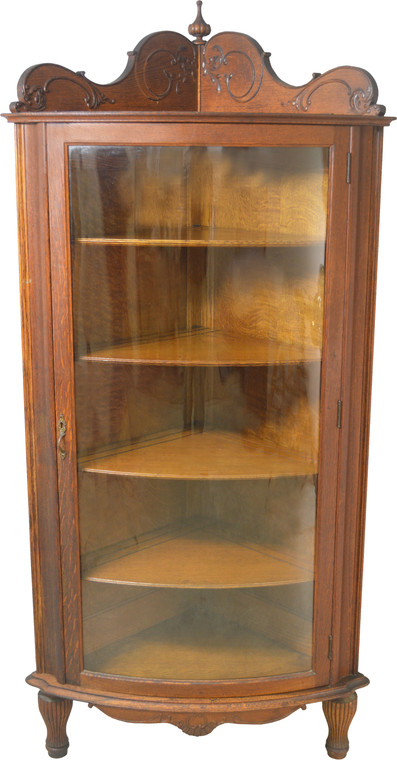 SOLD Victorian Oak Curved Glass Corner China Cabinet