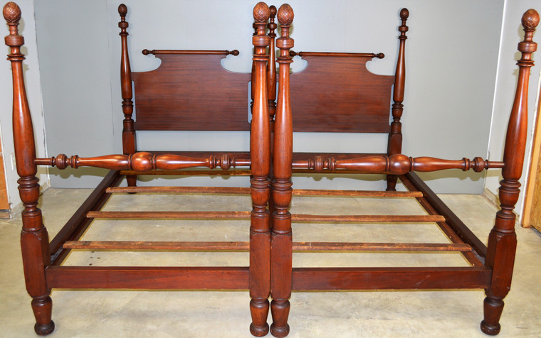 SOLD Pair of Tall Mahogany Pineapple Beds