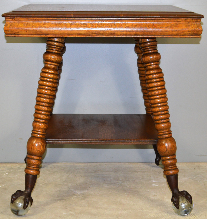 SOLD Victorian Large Claw Glass Foot Oak Parlor Table