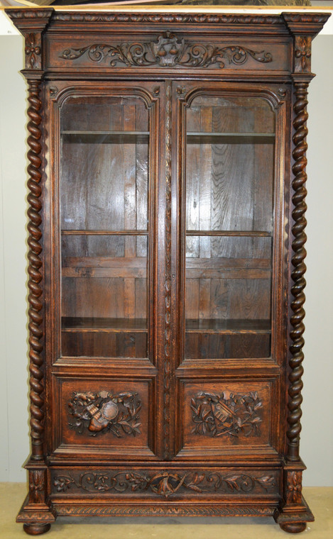 SOLD Victorian Oak Barley Twist Carved Library Cabinet